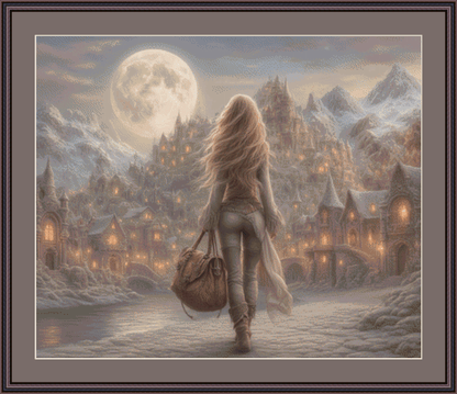 "A Moonlit Winter's Journey" cross stitch pattern by Queen Bee Designs