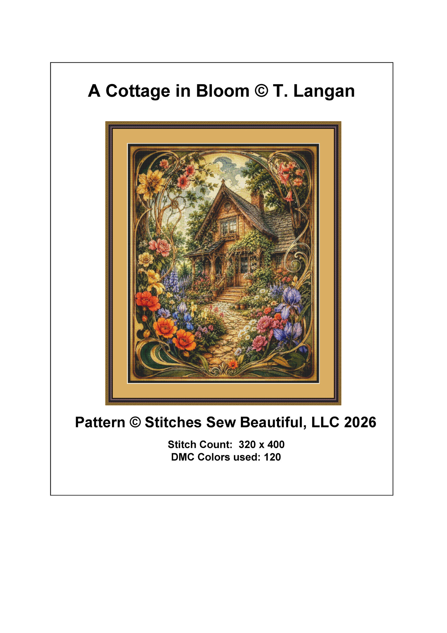 "A Cottage in Bloom" cross stitch pattern by T. Langan