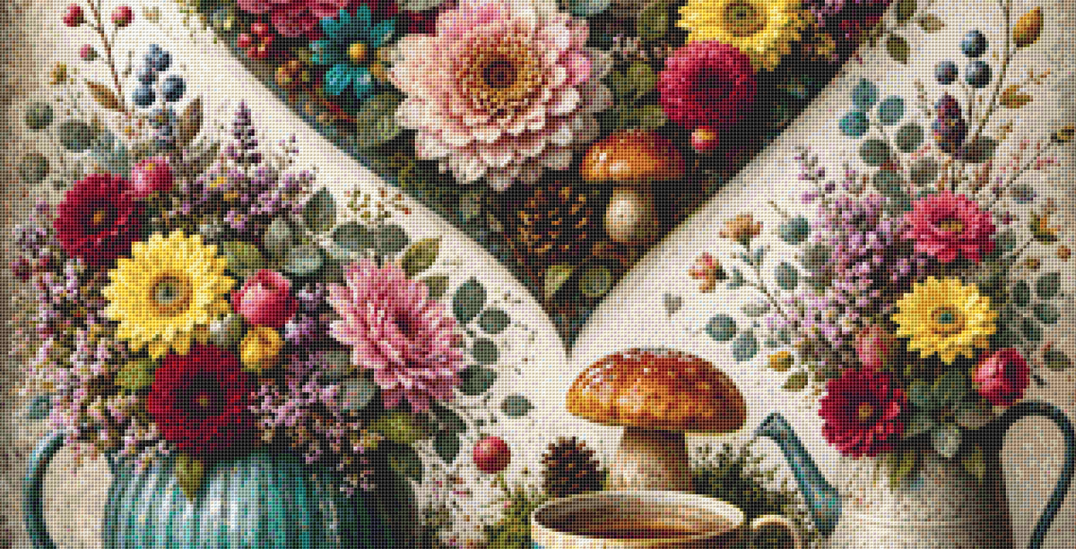 "A Cup of Cottage Magic" cross stitch pattern by World of Love Hearts