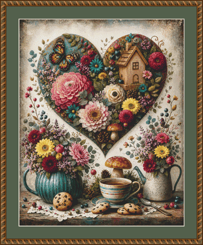 "A Cup of Cottage Magic" cross stitch pattern by World of Love Hearts