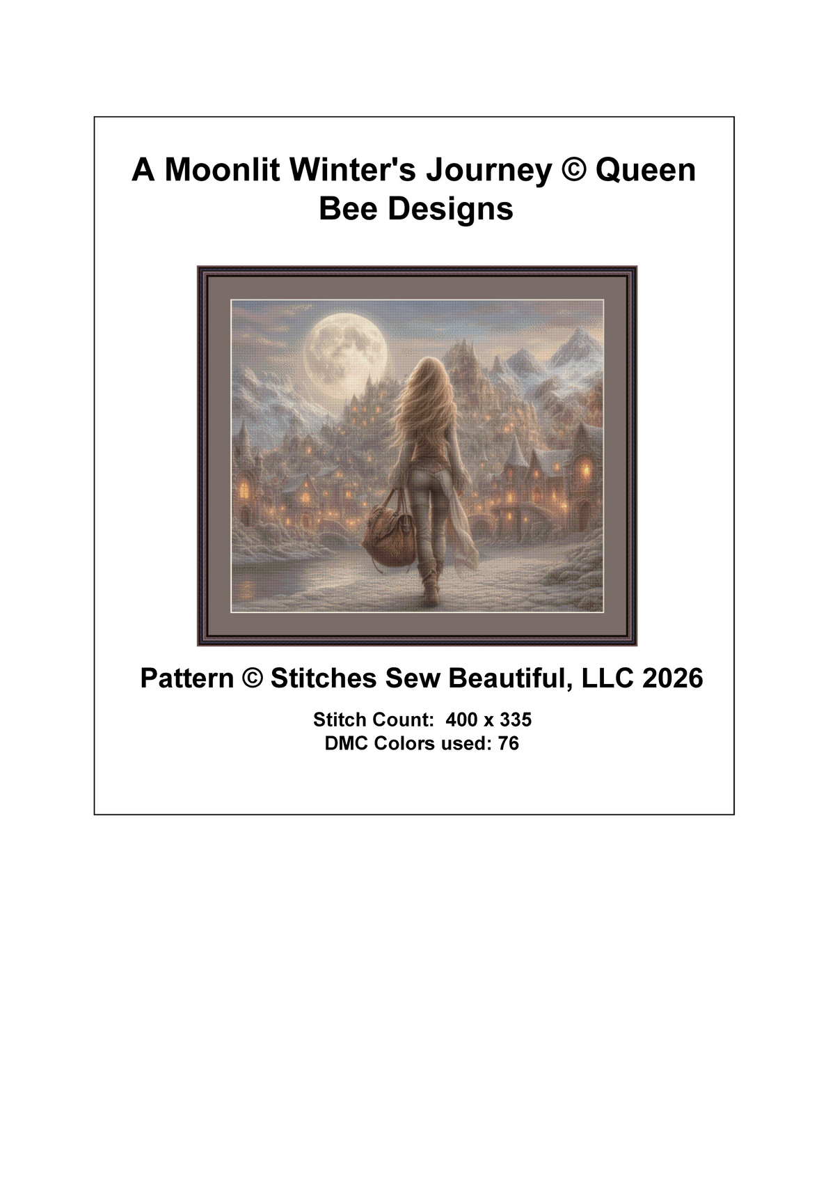 "A Moonlit Winter's Journey" cross stitch pattern by Queen Bee Designs