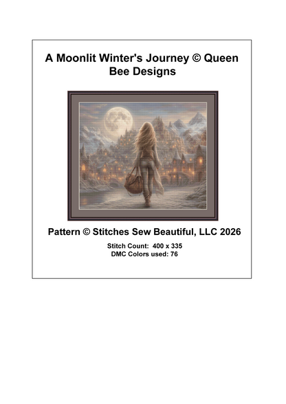 "A Moonlit Winter's Journey" cross stitch pattern by Queen Bee Designs