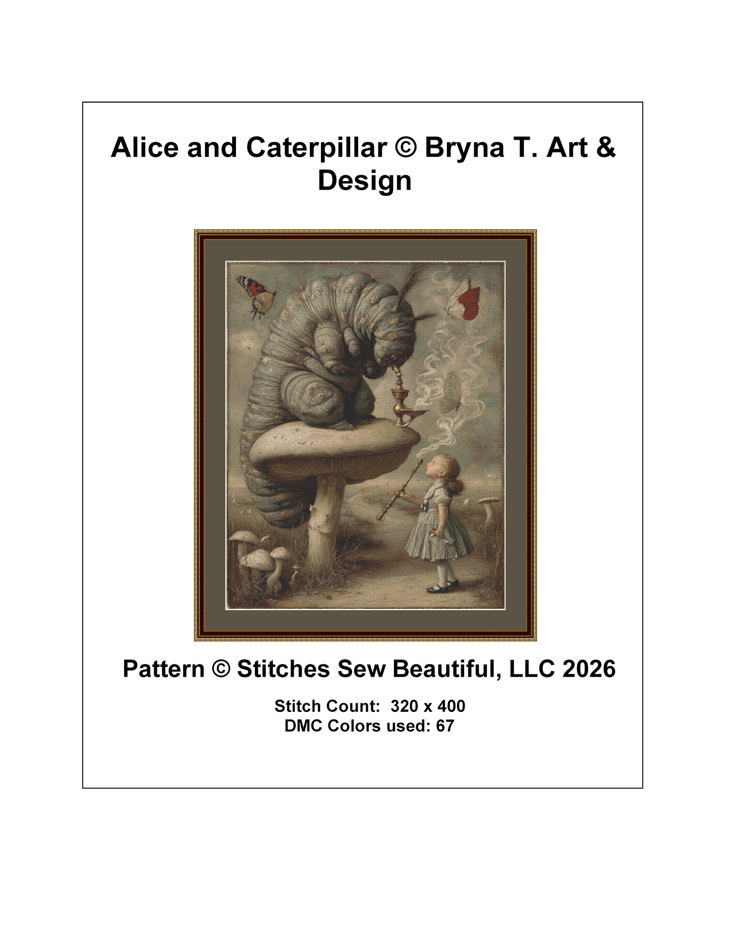 Alice and Caterpillar counted cross stitch pattern by Bryna T. Art and Design