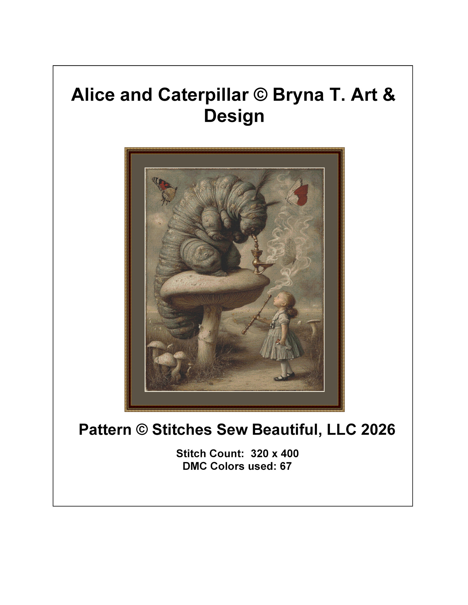 Alice and Caterpillar counted cross stitch pattern by Bryna T. Art and Design