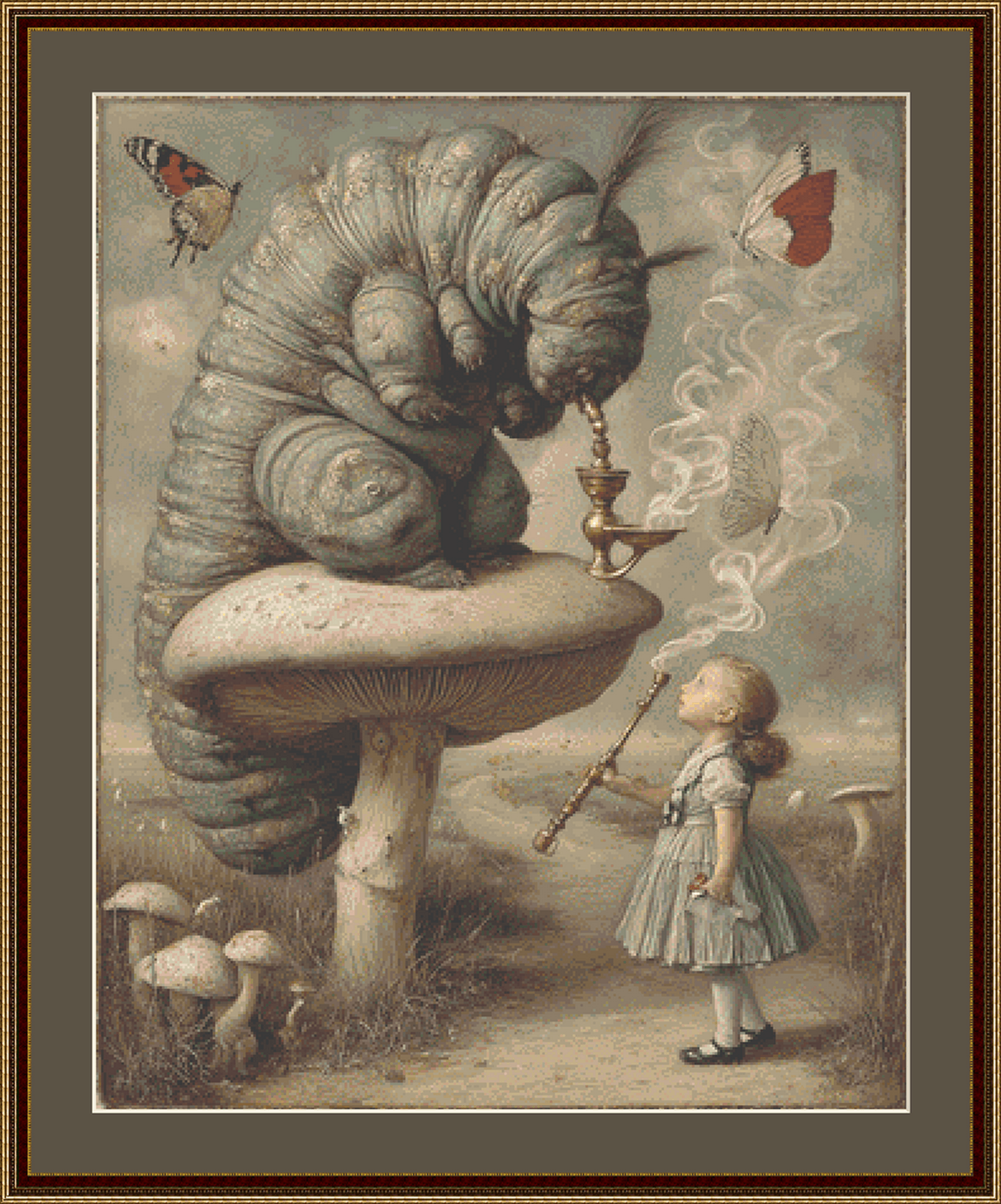 Alice and Caterpillar counted cross stitch pattern by Bryna T. Art and Design