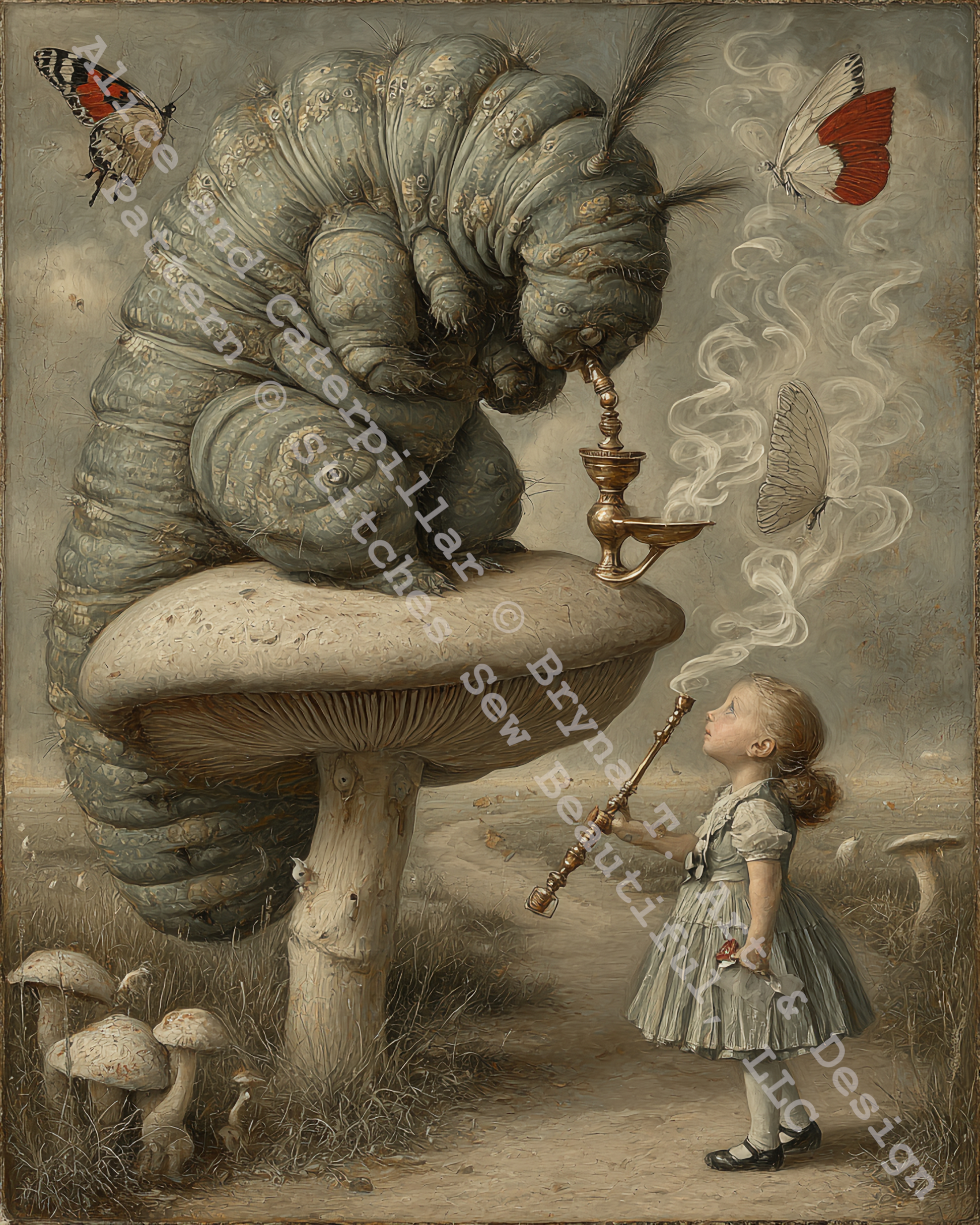 Alice and Caterpillar counted cross stitch pattern by Bryna T. Art and Design