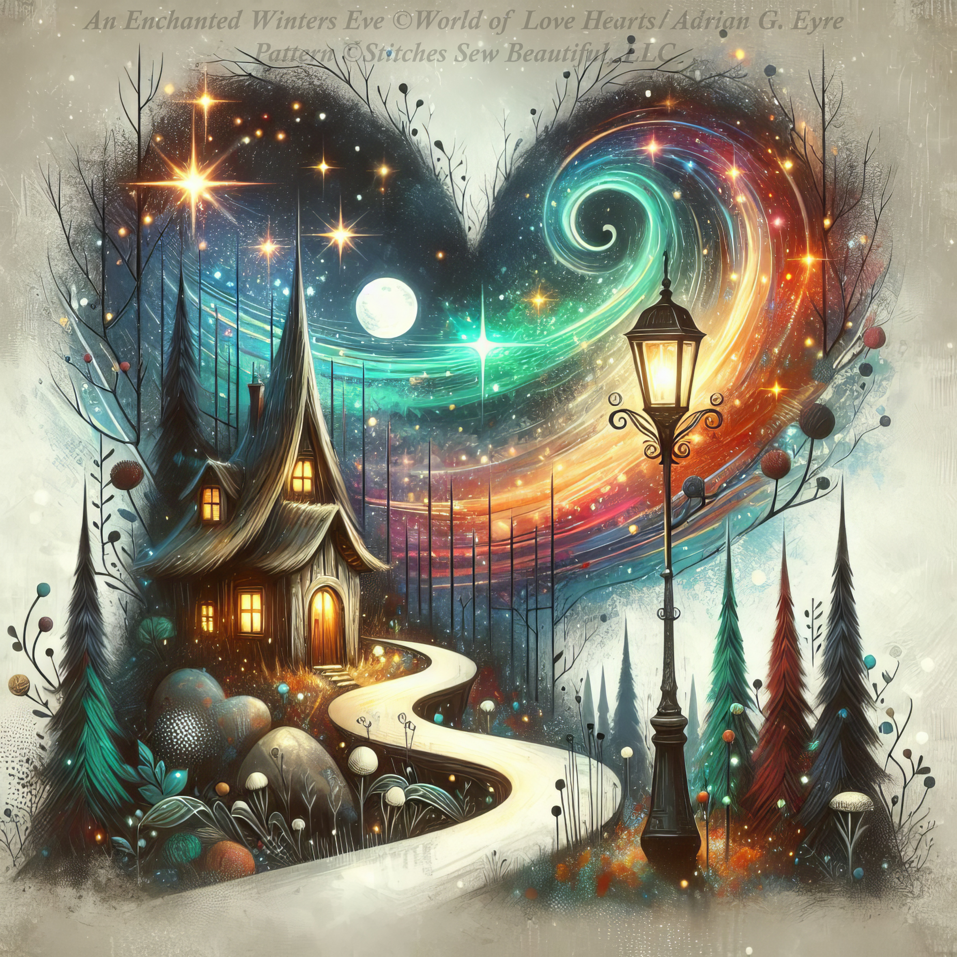 "An Enchanted Winter's Eve" (Small) cross stitch pattern by World of Love Hearts/Adrian G. Eyre