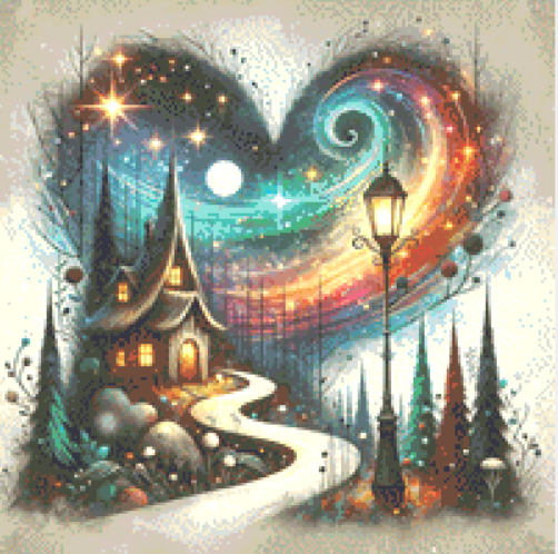 "An Enchanted Winter's Eve" (Small) cross stitch pattern by World of Love Hearts/Adrian G. Eyre