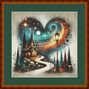 "An Enchanted Winter's Eve" (Small) cross stitch pattern by World of Love Hearts/Adrian G. Eyre