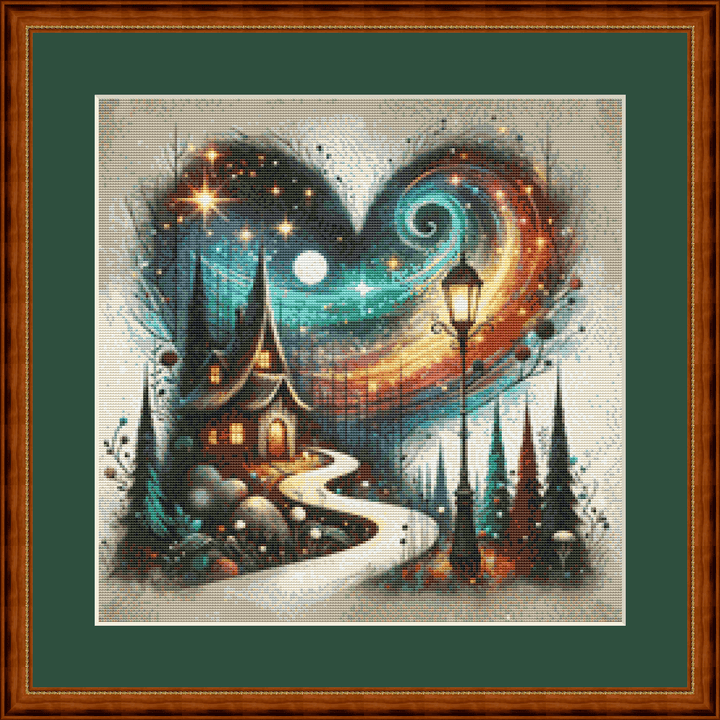 "An Enchanted Winter's Eve" (Small) cross stitch pattern by World of Love Hearts/Adrian G. Eyre