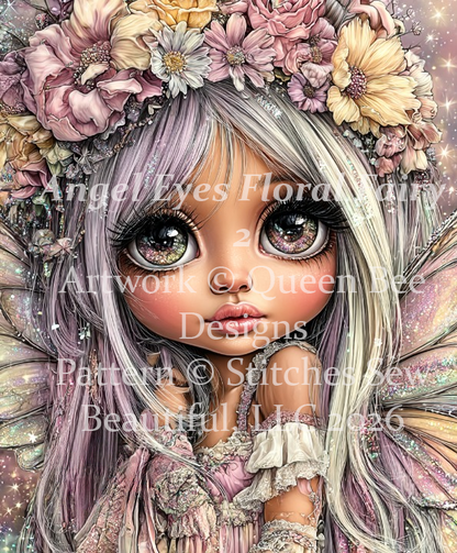Angel Eyes Floral Fairy 2 cross stitch pattern by Queen Bee Designs