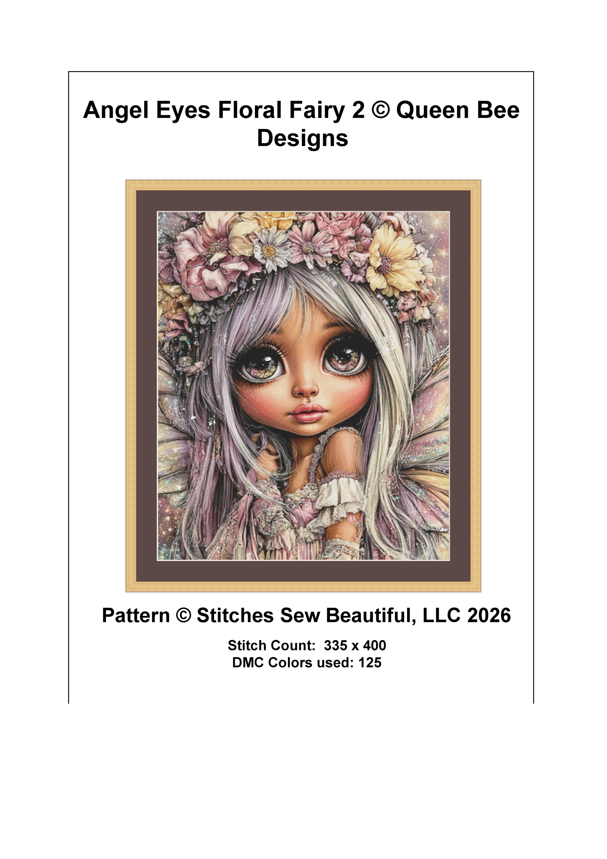 Angel Eyes Floral Fairy 2 cross stitch pattern by Queen Bee Designs