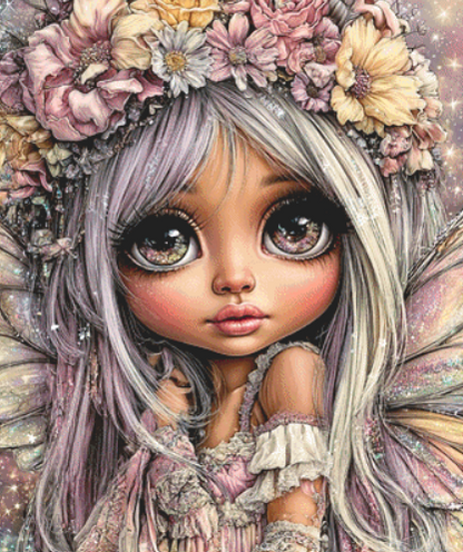 Angel Eyes Floral Fairy 2 cross stitch pattern by Queen Bee Designs