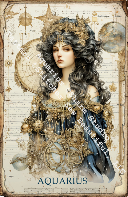 Zodiac - Aquarius 1 counted cross stitch pattern by Sharm Studio