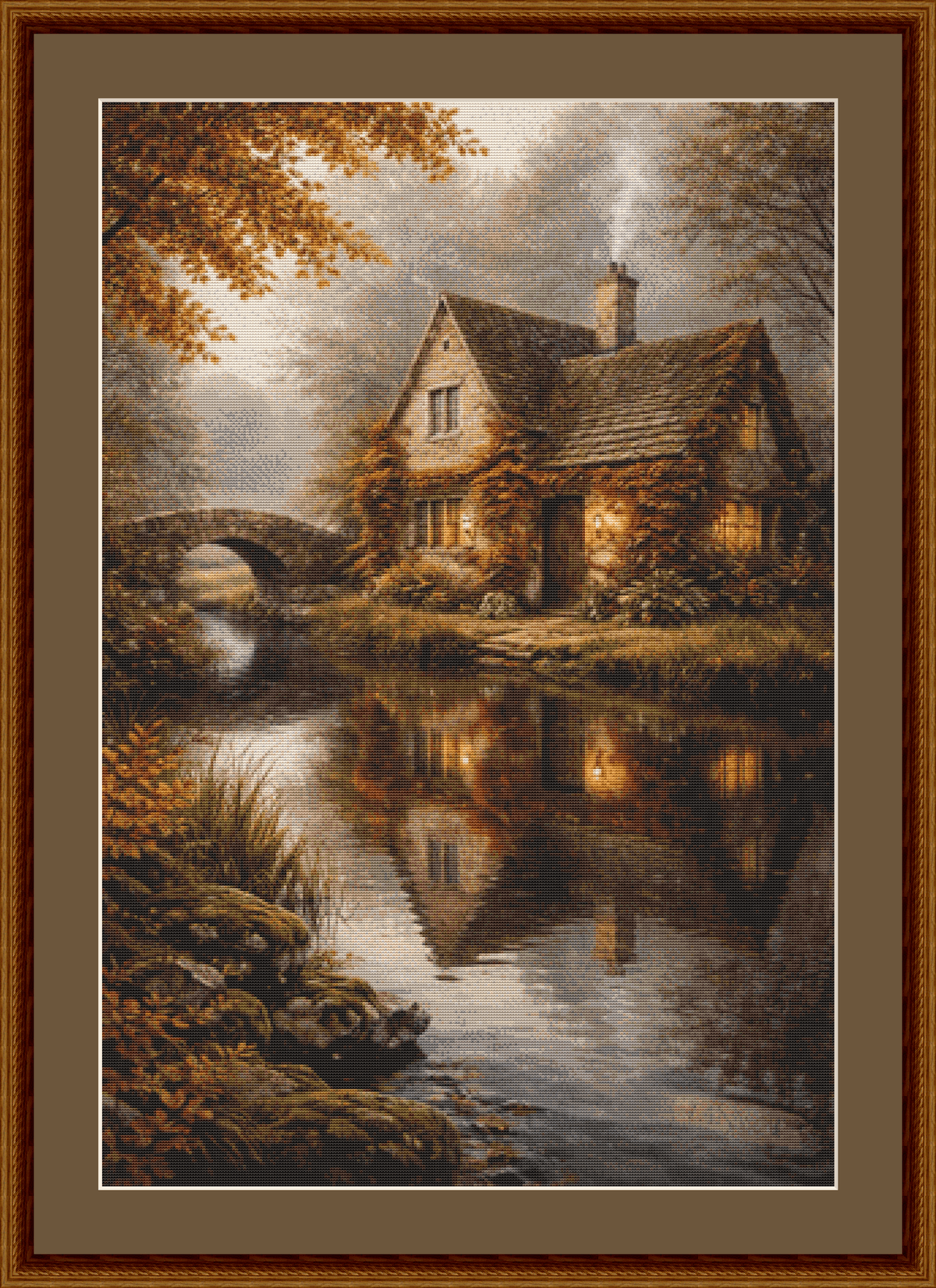 "Autumn Morning in The Cotswalds" cross stitch pattern by Ian's AI Art