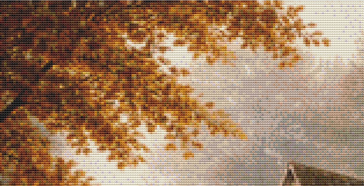 "Autumn Morning in The Cotswalds" cross stitch pattern by Ian's AI Art