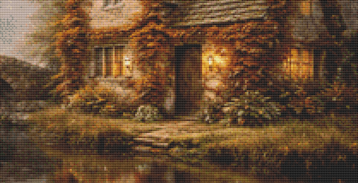 "Autumn Morning in The Cotswalds" cross stitch pattern by Ian's AI Art