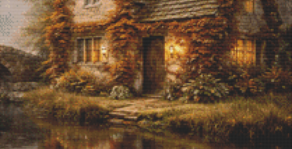 "Autumn Morning in The Cotswalds" cross stitch pattern by Ian's AI Art