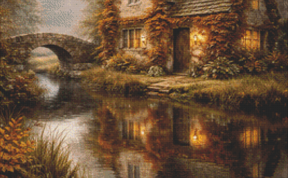 "Autumn Morning in The Cotswalds" cross stitch pattern by Ian's AI Art