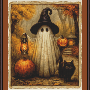 "Autumn's Little Haunt" cross stitch pattern by Queen Bee Designs