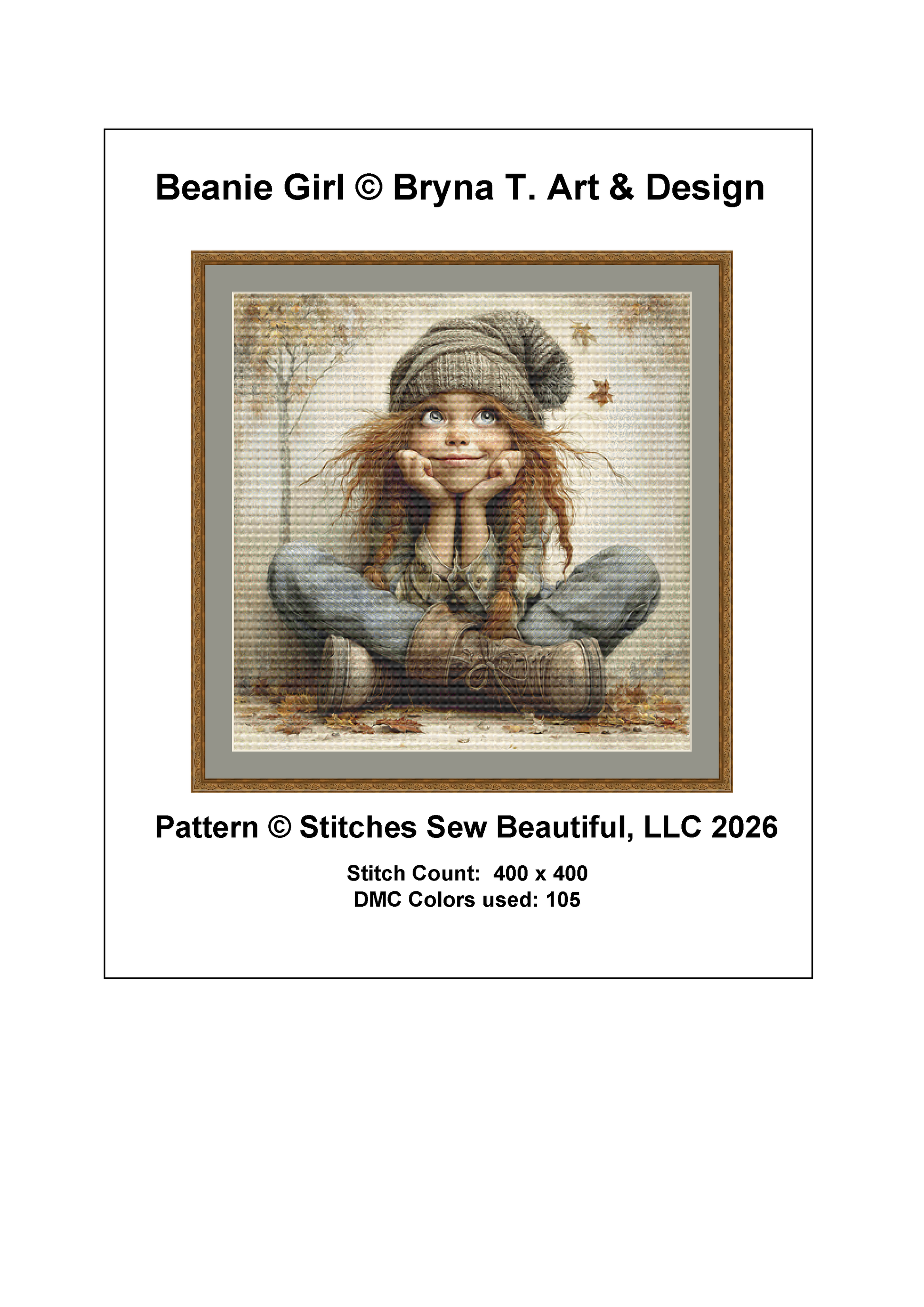 Beanie Girl cross stitch pattern By Bryna T. Art & Design