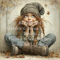 Beanie Girl cross stitch pattern By Bryna T. Art & Design