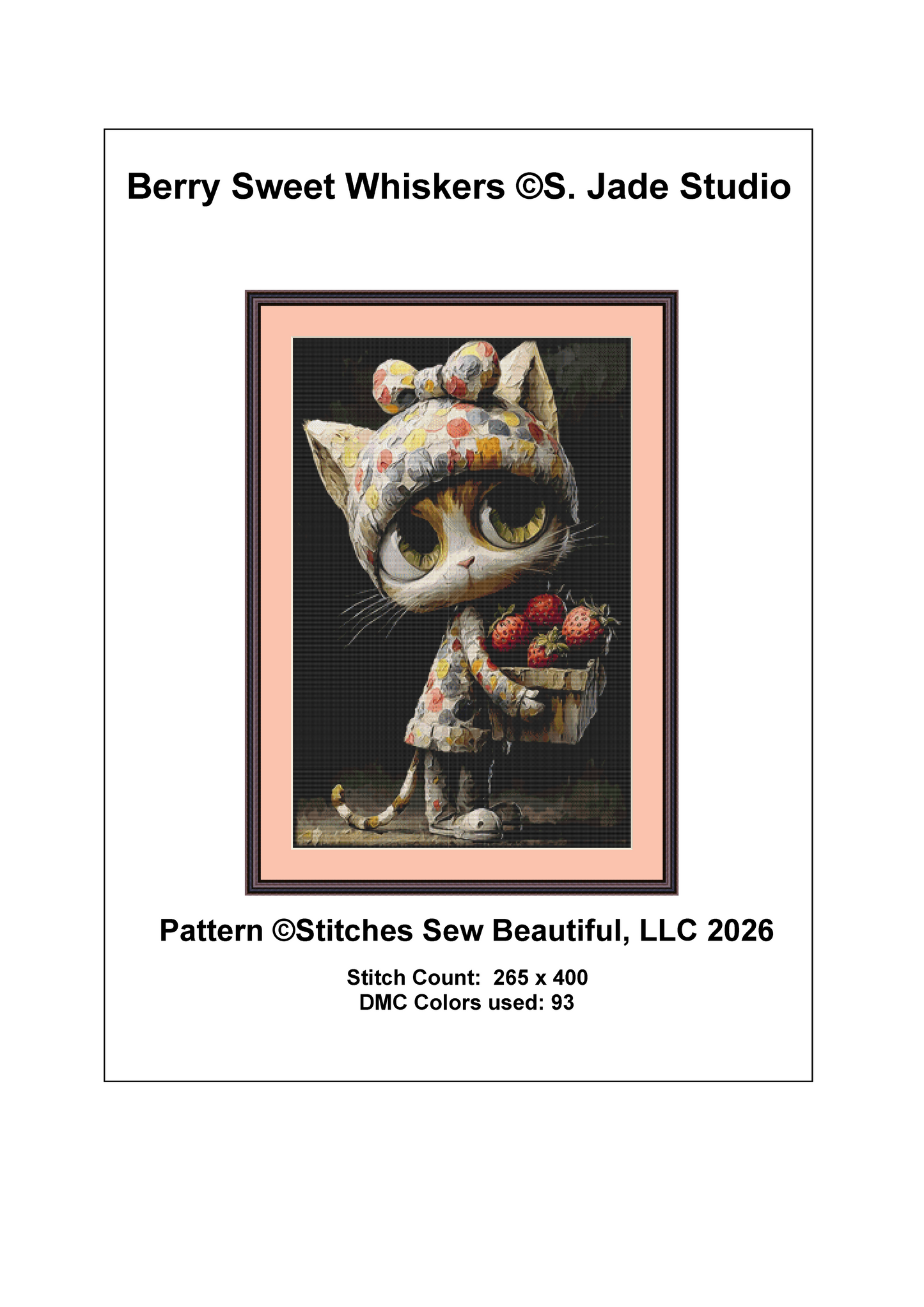Berry Sweet Whiskers cross stitch pattern by S. Jade Studio