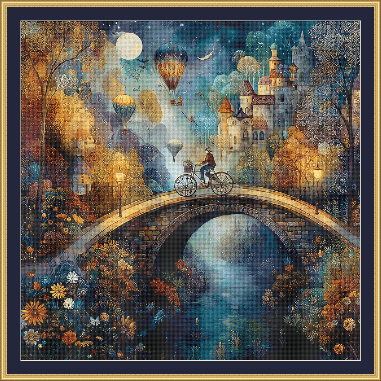 Biking Over a Bridge (MSMC) Cross Stitch Pattern By Bryna T. Art & Design