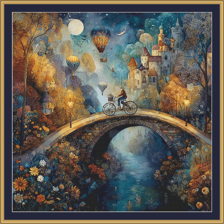 Biking Over a Bridge (MSMC) Cross Stitch Pattern By Bryna T. Art & Design