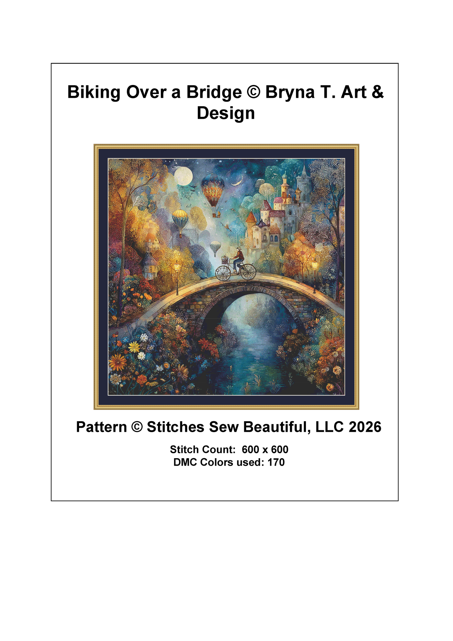 Biking Over a Bridge (MSMC) Cross Stitch Pattern By Bryna T. Art & Design