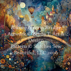 Biking Over a Bridge (MSMC) Cross Stitch Pattern By Bryna T. Art & Design