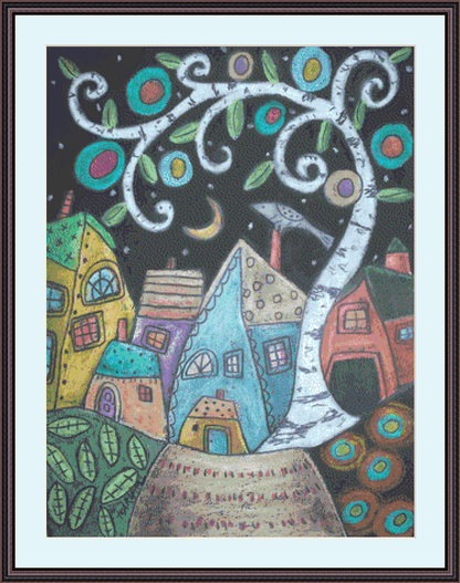 Birch Village counted cross stitch pattern by Karla Gerard