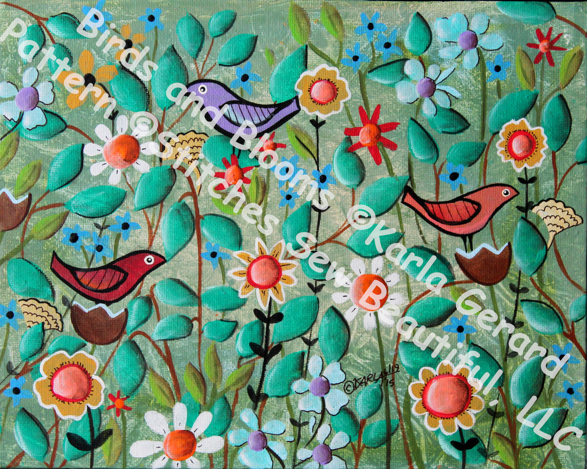 Birds and Blooms counted cross stitch pattern by Karla Gerard