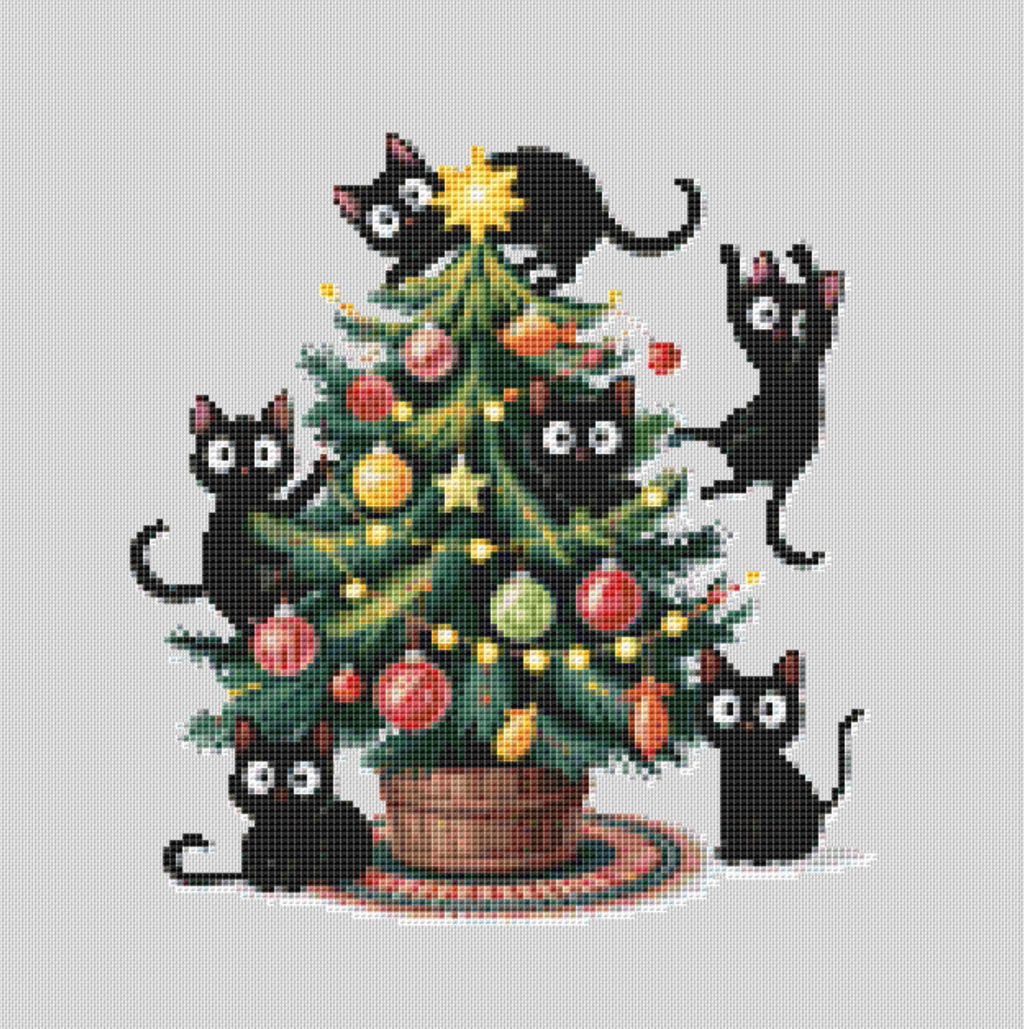 Black Cats Christmas Tree (Ornament) counted cross stitch pattern by Pixel Aura Designs