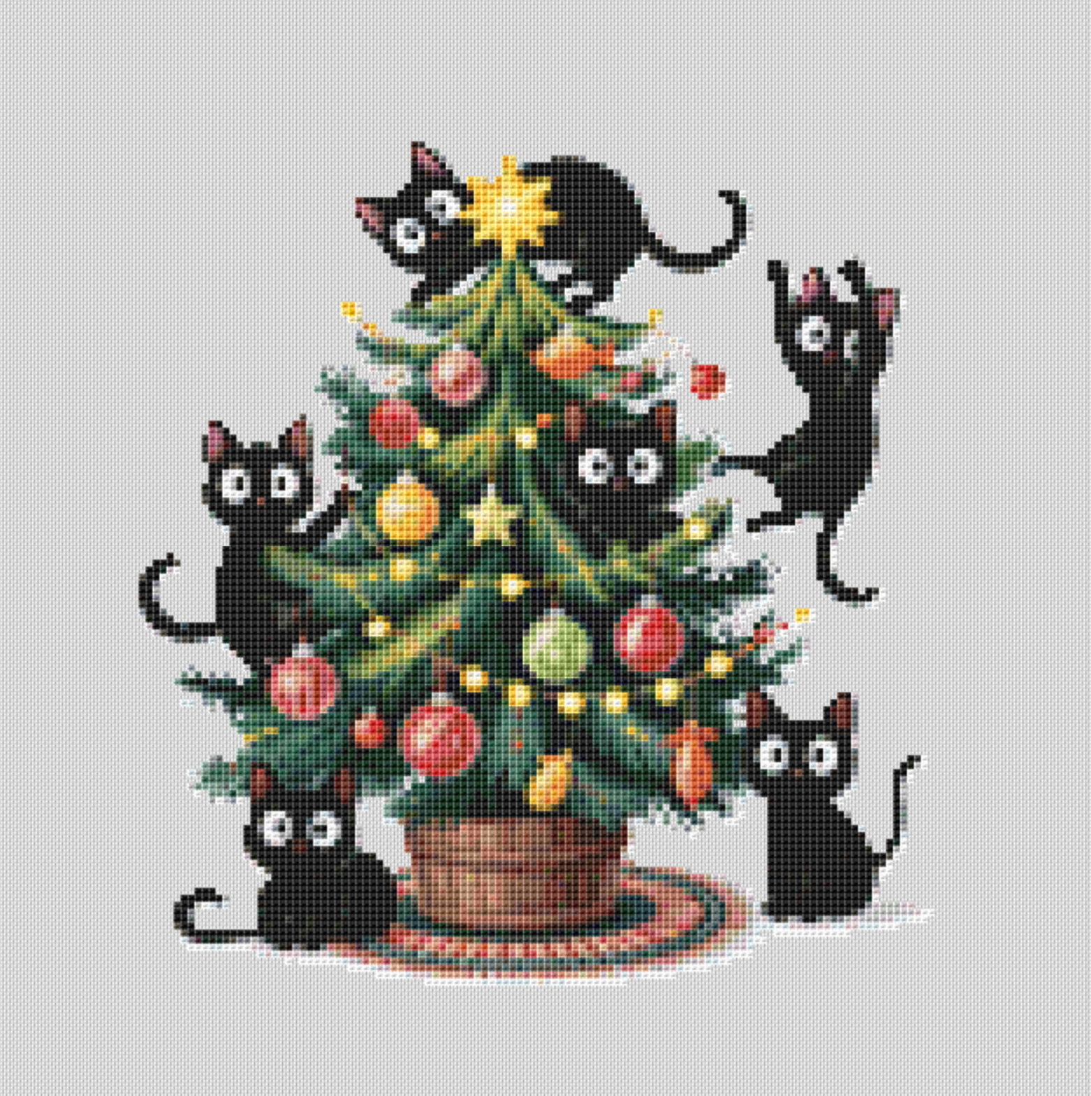 Black Cats Christmas Tree (Ornament) counted cross stitch pattern by Pixel Aura Designs