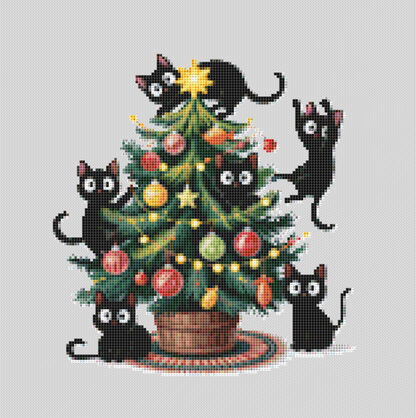 Black Cats Christmas Tree (Ornament) counted cross stitch pattern by Pixel Aura Designs