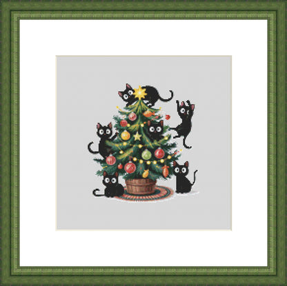 Black Cats Christmas Tree (Ornament) counted cross stitch pattern by Pixel Aura Designs