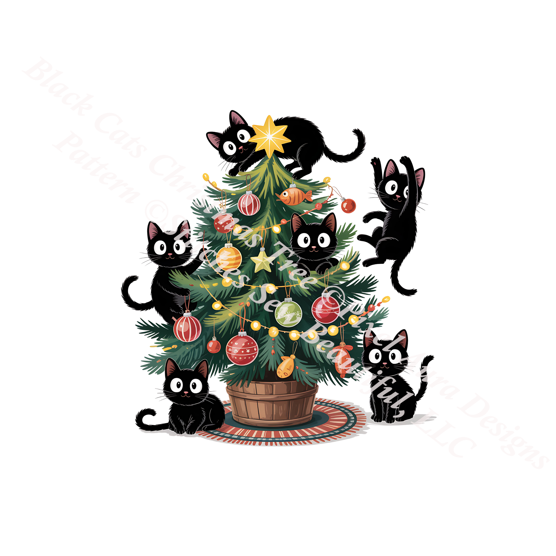 Black Cats Christmas Tree (Ornament) counted cross stitch pattern by Pixel Aura Designs