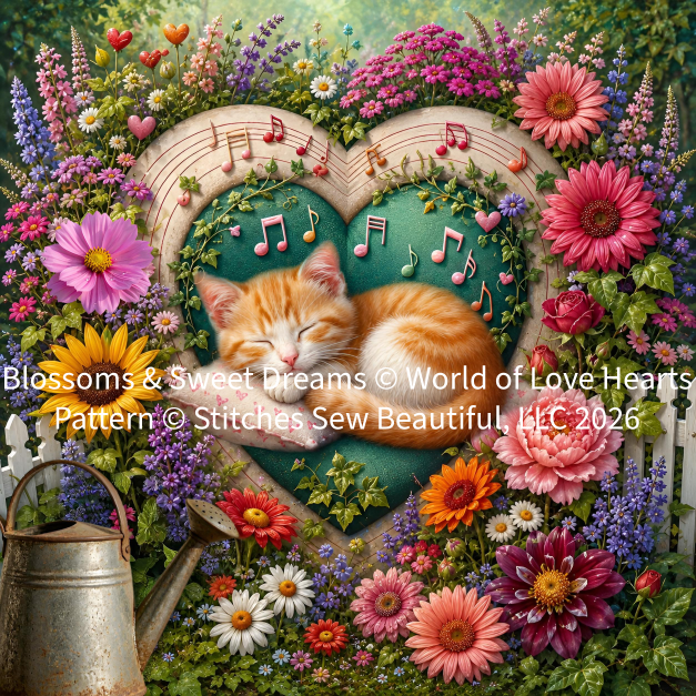 "Blossoms & Sweet Dreams" cross stitch pattern by World of Love Hearts
