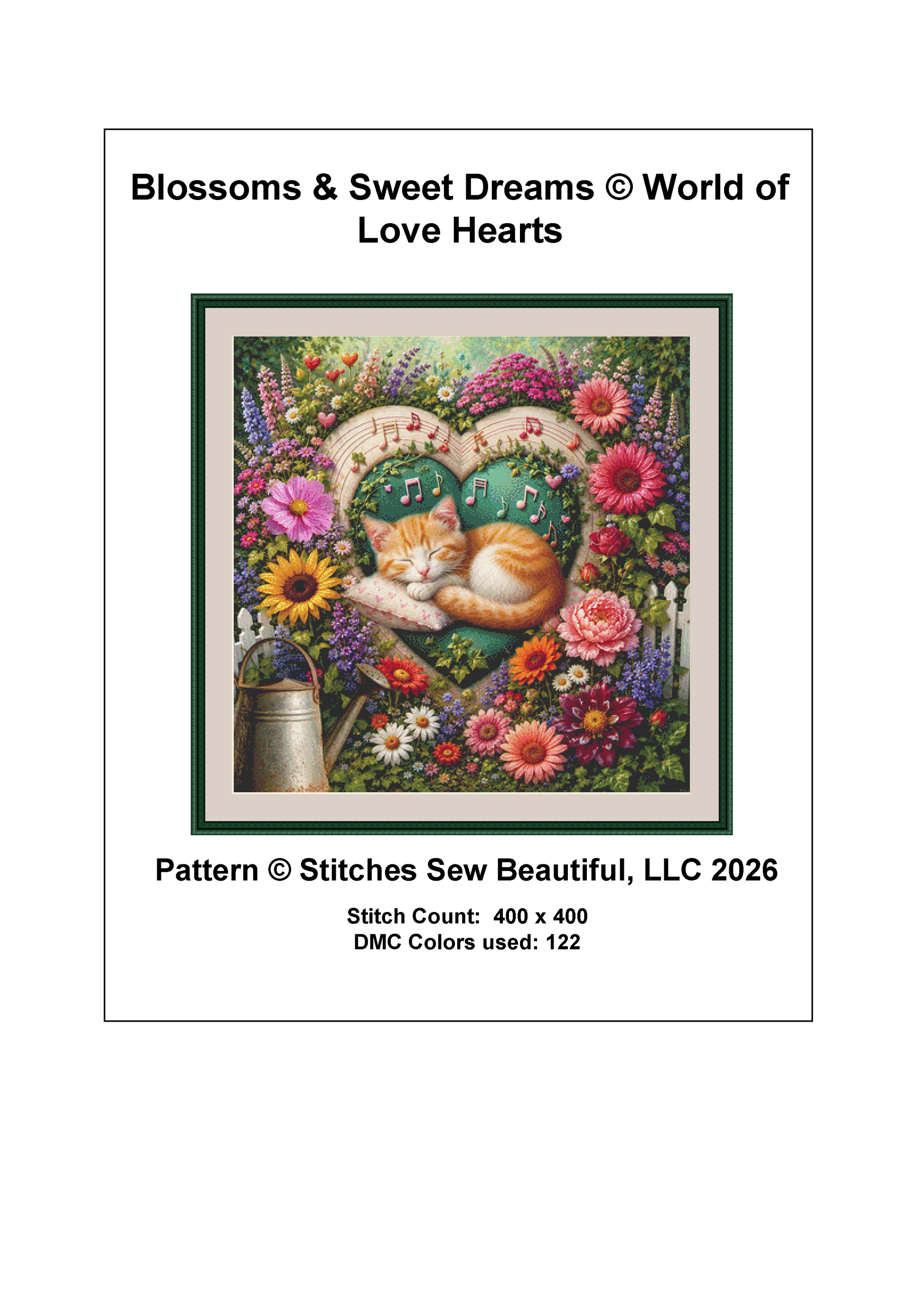 "Blossoms & Sweet Dreams" cross stitch pattern by World of Love Hearts