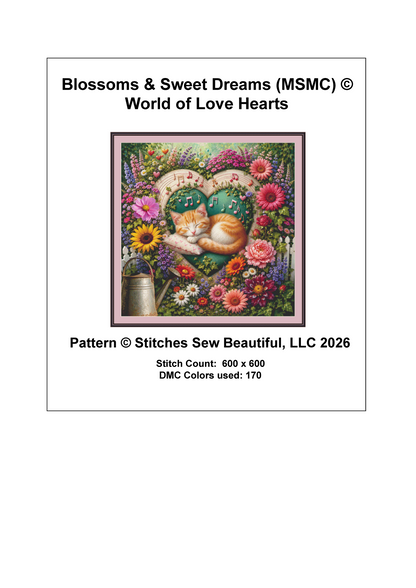 "Blossoms & Sweet Dreams" (MSMC) cross stitch pattern by World of Love Hearts