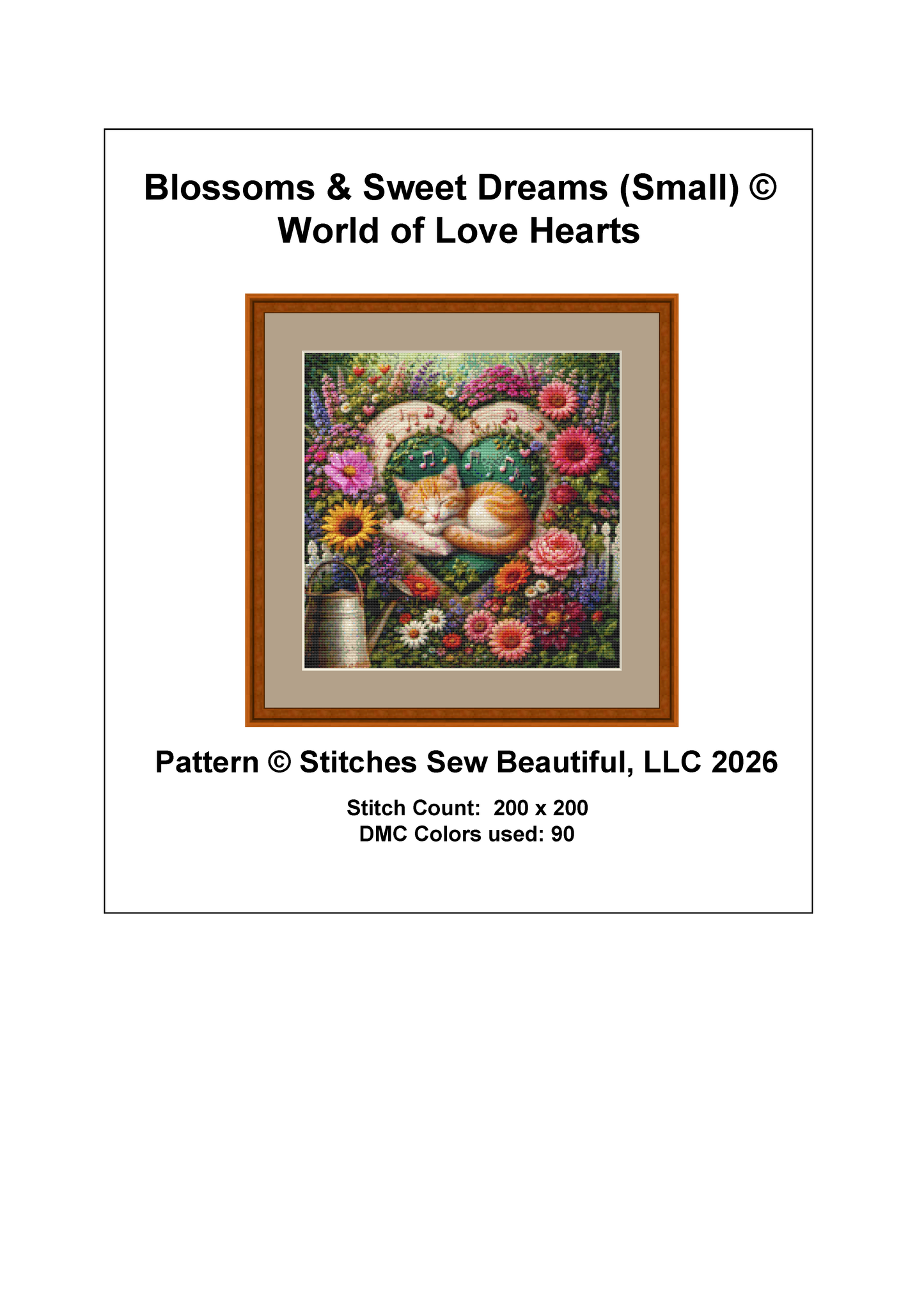 "Blossoms & Sweet Dreams" (Small) cross stitch pattern by World of Love Hearts