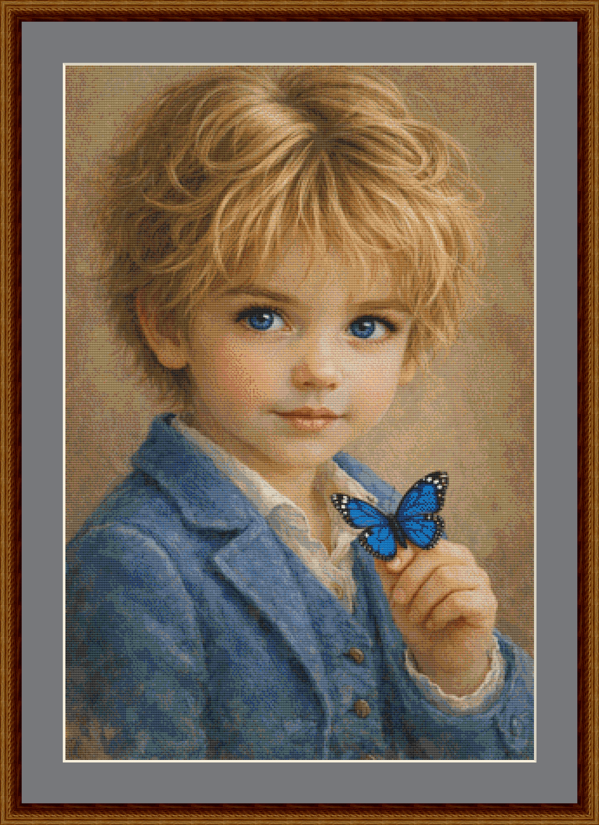 "Blue Eyed Boy" cross stitch pattern by Ingrid Jean AI Art