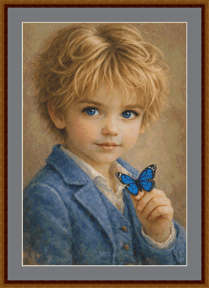 "Blue Eyed Boy" cross stitch pattern by Ingrid Jean AI Art