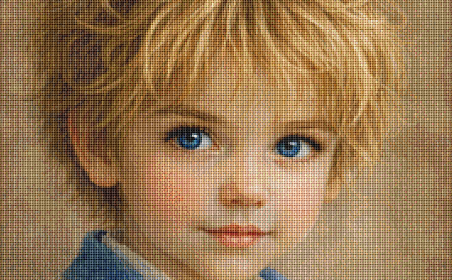 "Blue Eyed Boy" cross stitch pattern by Ingrid Jean AI Art