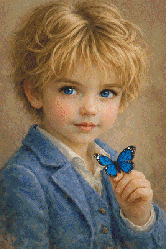 "Blue Eyed Boy" cross stitch pattern by Ingrid Jean AI Art