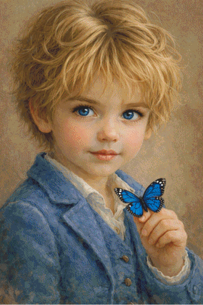 "Blue Eyed Boy" cross stitch pattern by Ingrid Jean AI Art