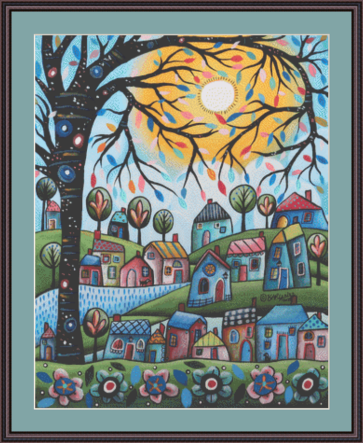 Blues Village (Max Color) counted cross stitch pattern by Karla Gerard