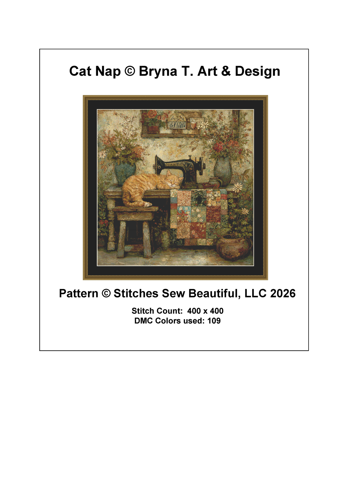 "Cat Nap" cross stitch pattern by Bryna T. Art & Design