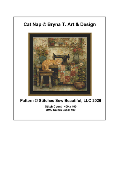 "Cat Nap" cross stitch pattern by Bryna T. Art & Design